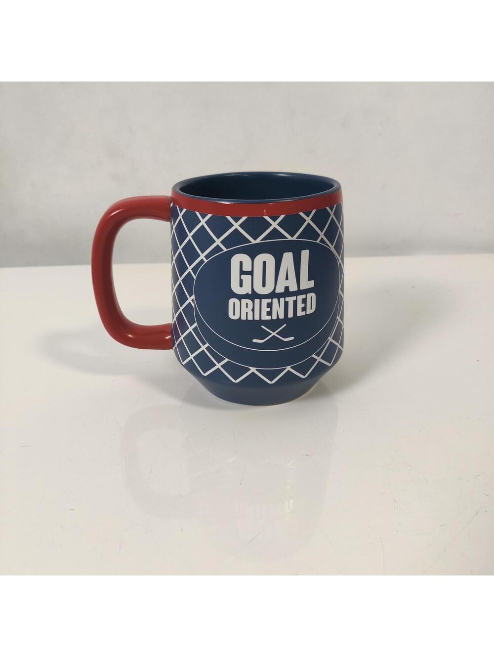 Indigo Goal Oriented Hockey Mug Blue Red Ceramic Coffee Cup Dishwasher Safe